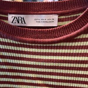 Zara Men's Striped Crewneck Sweater - Red and Cream